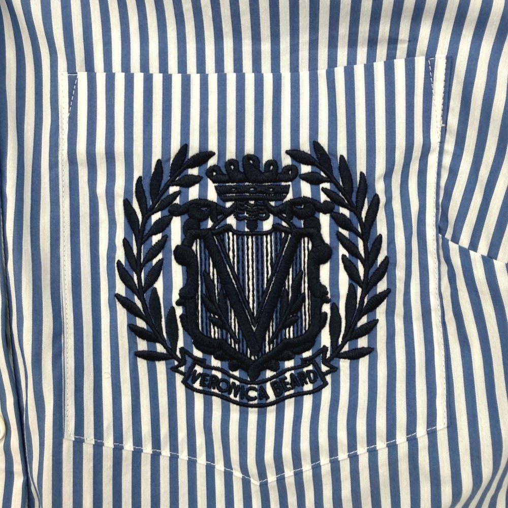 Veronica Beard Lloyd Stripe Crest Button Down Shirt Womens 2 Blue White Preppy - Picture 5 of 9